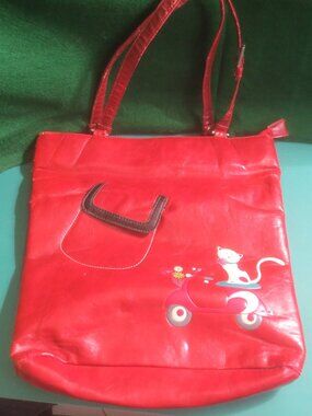 Espe Vegan Cat on a Scooter Handbag Tote Bag.